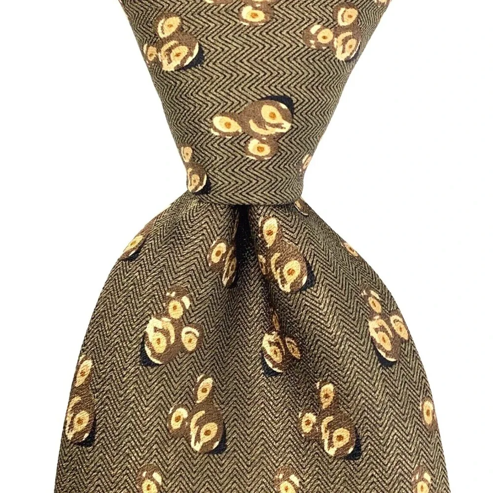 Walt Disney World Tie Silk Khaki Green Brown Men's Hand Made Mickey Head Necktie